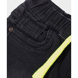 Babyhug Above Knee Length Denim Washed Bermuda with Stretch Solid Colour - Black