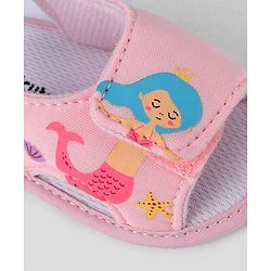 Cute Walk by Babyhug Velcro Closure Booties With Mermaid Print - Pink