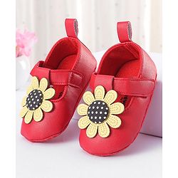 Cute Walk by Babyhug Velcro Closure Booties With Floral Applique - Red