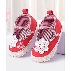 Cute Walk by Babyhug Slip On Booties With Floral Embroidery - Red