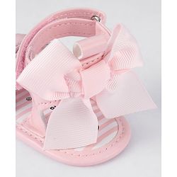 Cute Walk by Babyhug Velcro Closure Striped Booties with Bow Applique- Pink