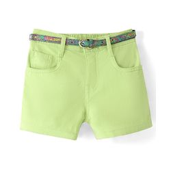 Babyhug Cotton Woven Mid Thigh Length Solid Shorts with Belt - Lime Green