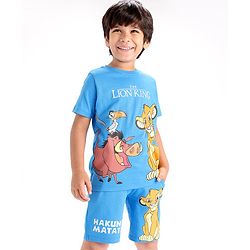 Babyhug Disney Single Jersey Knit Half Sleeves T-Shirt & Shorts With The Lion King Graphic - Blue