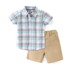 Babyhug 100% Cotton Woven Half Sleeves Checked Shirt & Shorts - Multicolor