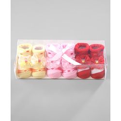 Cute Walk by Babyhug Ankle Length Socks Bow Applique Pack of 3 - Red & Yellow