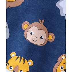 Babyhug Cotton Knit Half Sleeves Night Suit With Animal Print - Blue