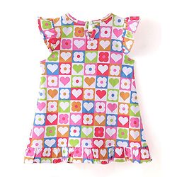 Babyhug Single Jersey Knit Frill Sleeves Nighty Floral Print - Pink