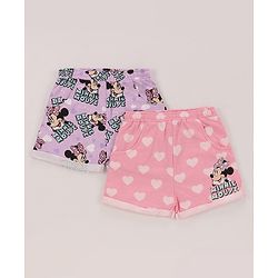 Babyhug Disney Terry Cotton Knit Shorts With Minnie Mouse Print Pack Of 2 - Purple & Pink