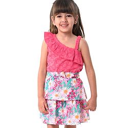 Babyhug 100% Cotton Knit Schiffili Sleeveless Top & Skirt With Floral Print - Pink