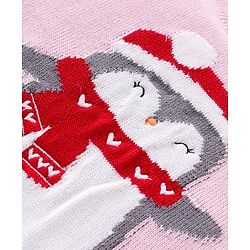 Babyhug Knitted Full Sleeves Sweater with Penguin Design -Pink