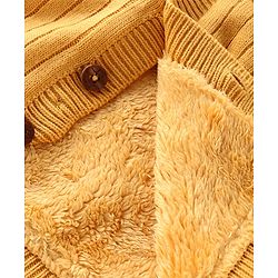 Babyhug Knitted Full Sleeves Front Open Hooded Sweater with Stripe Design - Yellow