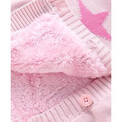 Babyhug Knitted Full Sleeves Front Open Hooded Sweater with Star Design - Pink