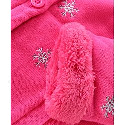 Babyhug Knitted Full Sleeves Front Open Hooded Sweater with Snowflake Design - Fuchisa