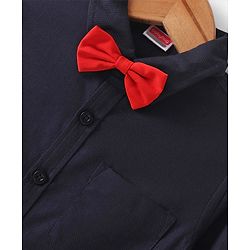 Babyhug Cotton Woven Full Sleeves Party Shirt Solid Colour with Bow - Navy Blue