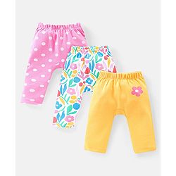 Babyhug Interlock Full Length Diaper Pants Floral & Polka Dots Print Pack of 3 - Multicolour