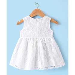 Babyhug Woven Frock with Full Sleeves Jacket Floral Embroidery - White