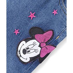 Babyhug Disney Denim Full Length Jeans with Minnie Mouse Graphics -Blue