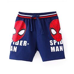 Babyhug Marvel Cotton Knit Shorts with Spider-Man Graphics - Blue
