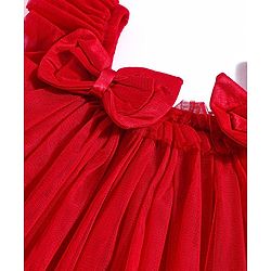 Babyhug Woven Frill Sleeves A Line Party Dress With Bow Applique - Red