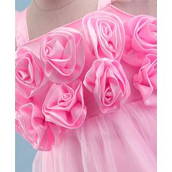 Babyhug Sleeveless Party Wear Fit And Flare Ruffle Dress With Corsage - Pink