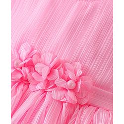 Babyhug Sleeveless Fit & Flare Textured Party Frock with Floral Corsage - Pink