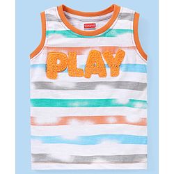 Babyhug Cotton Sleeveless Striped T-Shirt With Text Embroidery - Multicolor