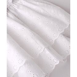 Babyhug 100% Cotton Woven Frill Sleeves Schiffli Frock With Bow Applique- White