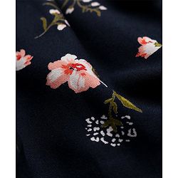 Babyhug Rayon Woven Frock with Half Sleeves Inner Tee Lace Detailing & Floral Print - Navy Blue