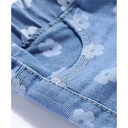 Babyhug Denim Full Length Stretchable Jeggings with Floral Print - Light Blue