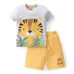 Babyhug Single Jersey Knit Half Sleeves T-Shirt & Shorts Tiger Print - White & Yellow