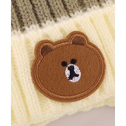 Babyhug Woollen Cap with Bear Applique Grey & Beige - Diameter 11.5 cm