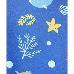 Babyhug Half Sleeves Legged Swimsuit Sea Life Print - Blue