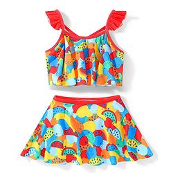 Babyhug Sleeveless Two Piece Swimsuit with Fruit Print - Multicolour
