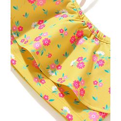 Babyhug Cold Shoulder Sleeves Two Piece Swim Suit with Floral Print - Yellow