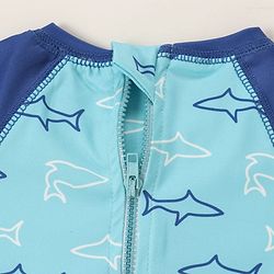 Babyhug Half Sleeves Legged Swimsuit Star Fish Print - Blue