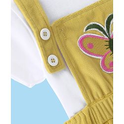 Babyhug Cotton Woven Frock with Half Sleeves Inner Tee with Butterfly Embroidered - Yellow