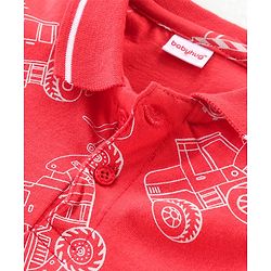 Babyhug Cotton Knit Half Sleeves Polo T-Shirt With Vehicles Print - Red
