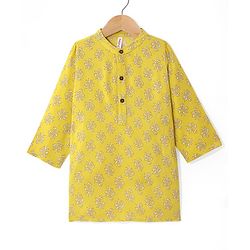 Babyhug Cambric Woven Kurta Floral Print - Yellow