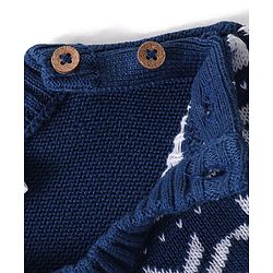 Babyhug Organic Cotton Knit Full Sleeves Sweater Set & Cap with Stripe Design - Navy Blue