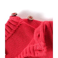 Babyhug Organic Cotton Knit Full Sleeves Sweater Set & Cap with Bow Design - Red