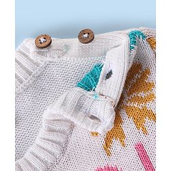 Babyhug Organic Cotton Knit Full Sleeves Sweater Set & Cap with Heart Design - Off White