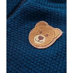 Babyhug Knitted Full Sleeves Front Open Sweater with Bear Patch - Navy Blue