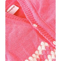 Babyhug Knit Full Sleeves Front Open Sweater & Pant Set with Cap and Booties Shell Design - Pink & White