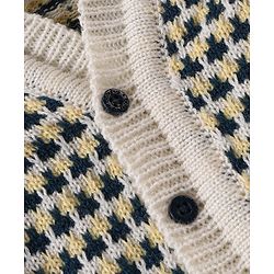 Babyhug Knitted Full Sleeves Front Open Sweater Set with Striped Design Cap & Booties - Beige