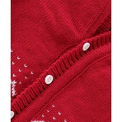 Babyhug Knit Full Sleeves Front Open Sweater & Pant Set with Cap and Booties Chevron Design - Red
