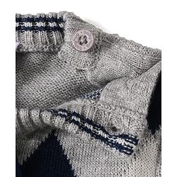 Babyhug Knitted Full Sleeves Pullover Sweater with Argyle Design & Bow Applique - Grey