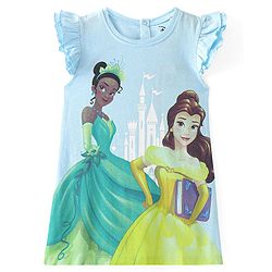 Babyhug Disney Single Jersey Frill Sleeves Nighty With Disney Princess Graphics - Blue