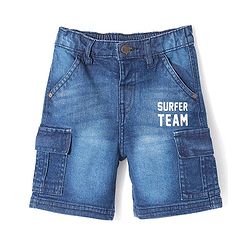 Babyhug Above Knee Length Stretchable Denim Bermuda With Text Print - Blue