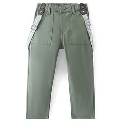 Babyhug Cotton Lycra Woven Full Length Trouser with Suspender & Stretch Solid Colour - Olive Green