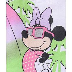 Babyhug Disney Cotton Knit Frill Sleeves T-Shirt with Minnie Mouse Graphics Print and Glitter Graphics - White